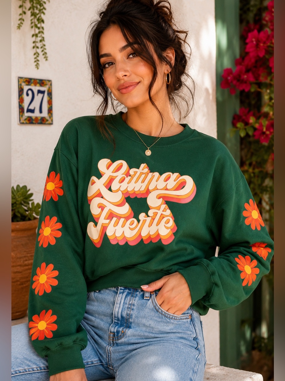 Target Latina Fuerte Sweatshirt M NWT Latino Heritage Month Retro Daisy